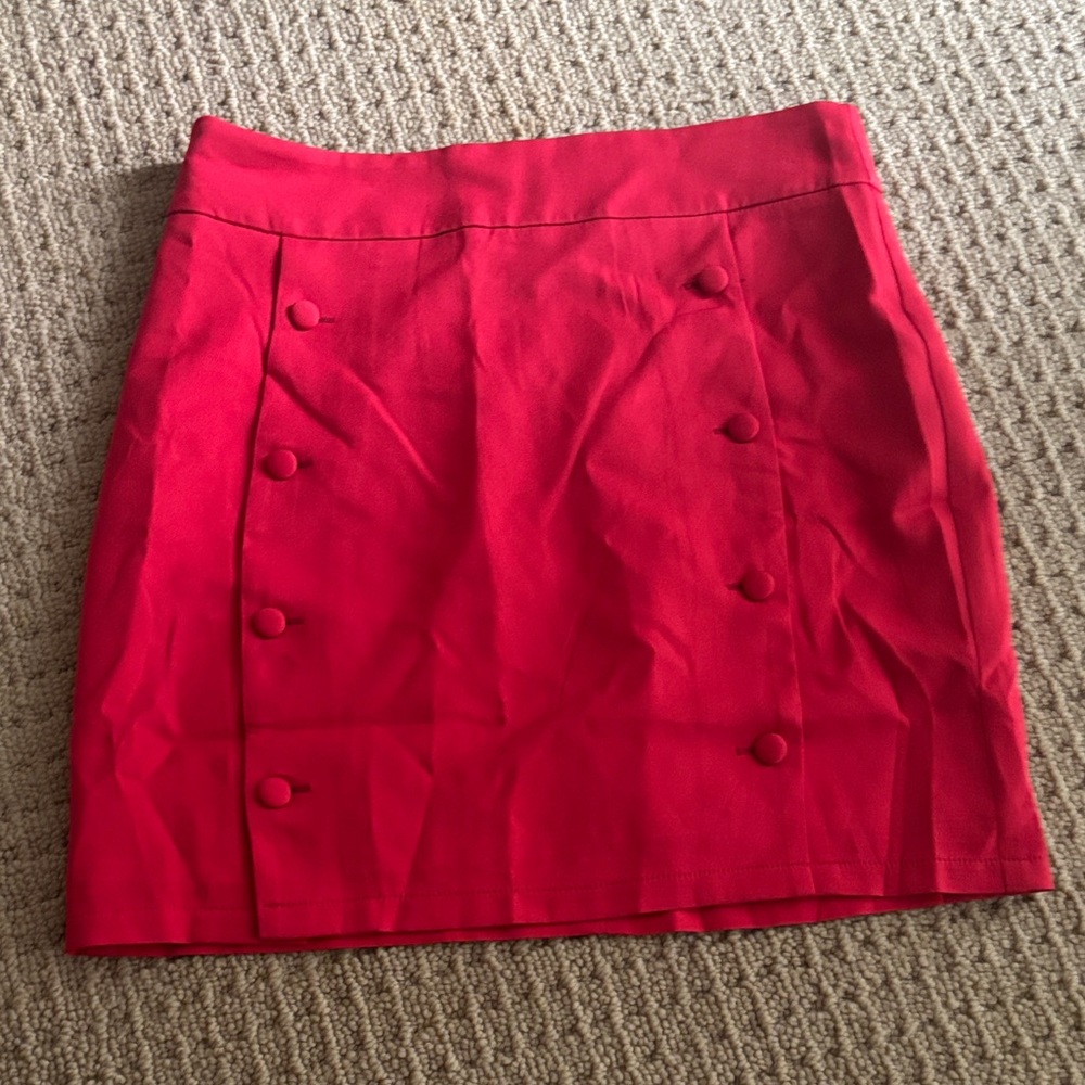 Red Button-Front Women's Skirt